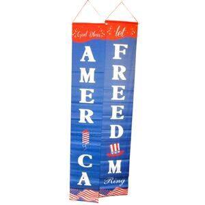 Patriotic Porch Banner Set God Bless America Freedom Ring 70x12 Outdoor Decor